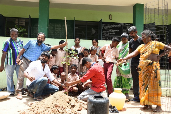 Actor Soundararaja Tree Planting with Shool Students Stills